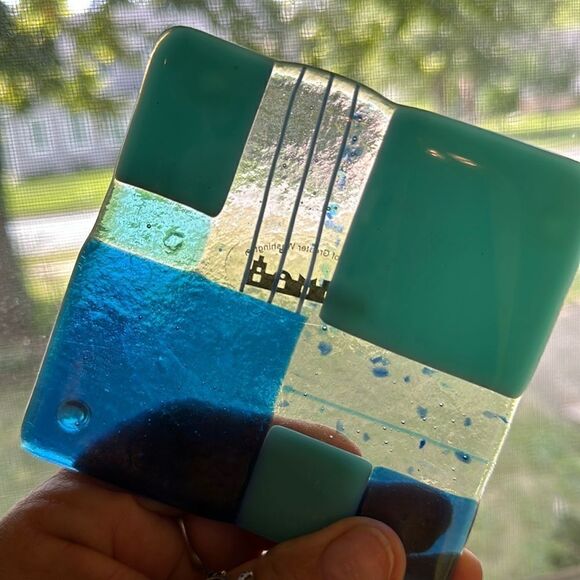 Art Coaster Hand Crafted Fused Glass Colorful OOAK - Picture 1 of 11